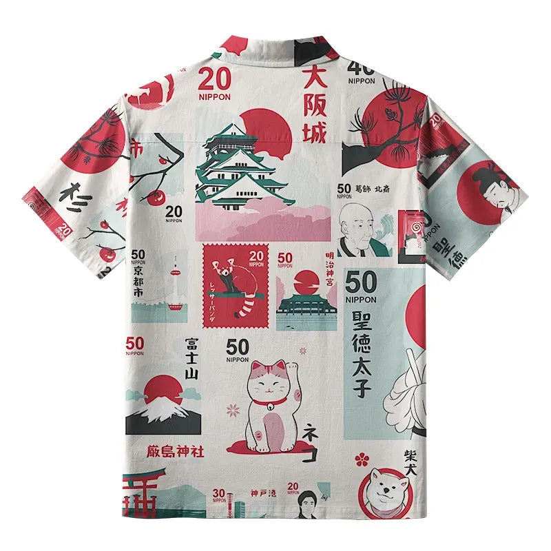 Japanese Stamp Print Shirt Free Shipping