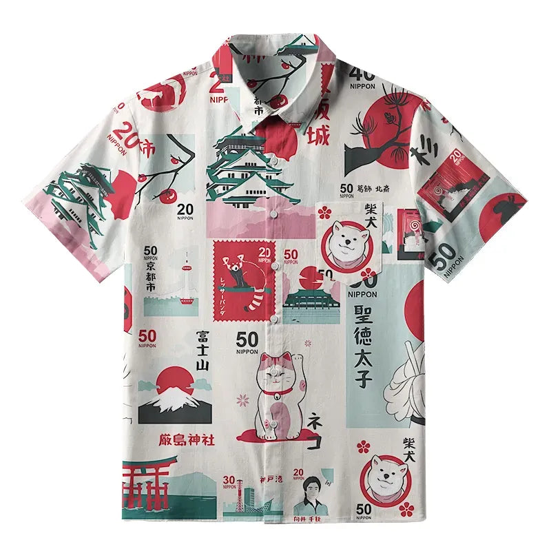 Japanese Vintage Button-up Shirt for Men