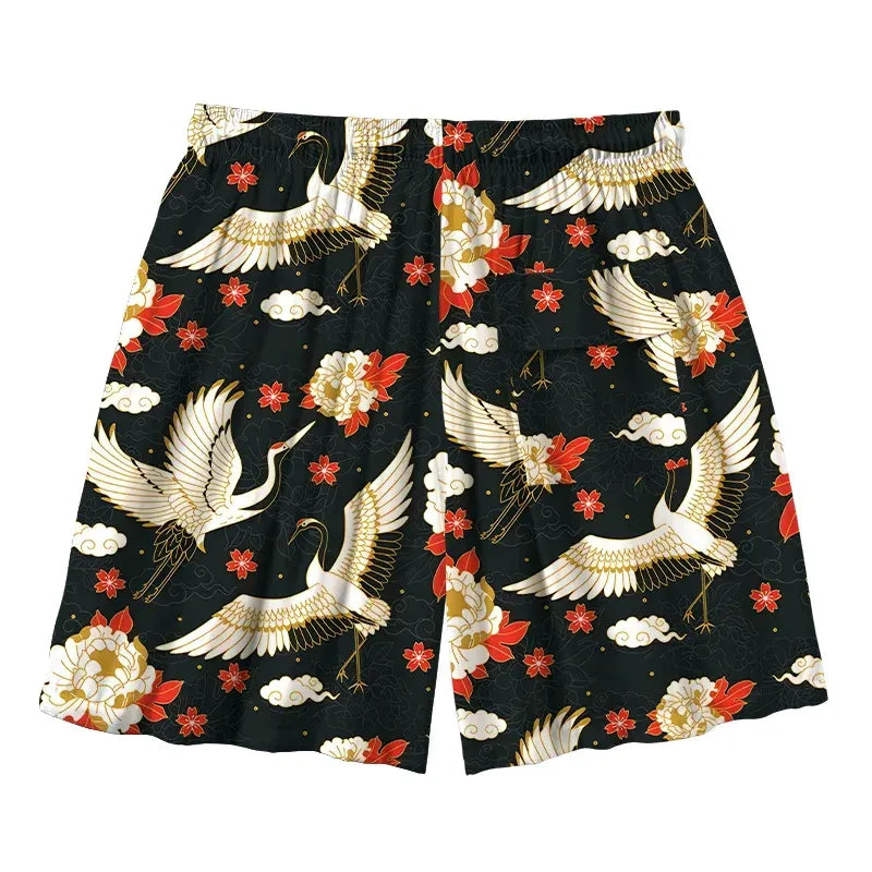 Kyoto-Lion Celestial Cranes And Blossoms Aloha Mens Swim Trunks