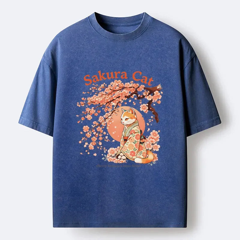 Kyoto Cat Under Sakura Washed Tee On Sale