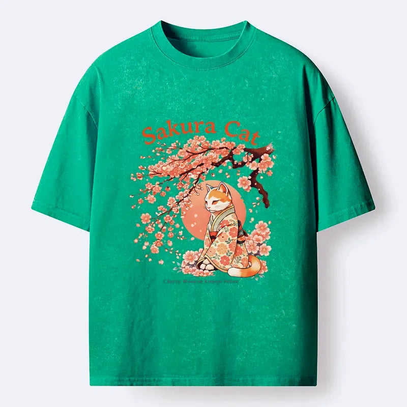 Kyoto Cat Under Sakura Washed Tee On Sale