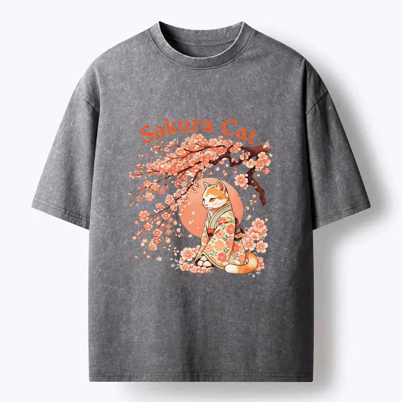 Japanese Sakura Cat T-Shirt Trendy