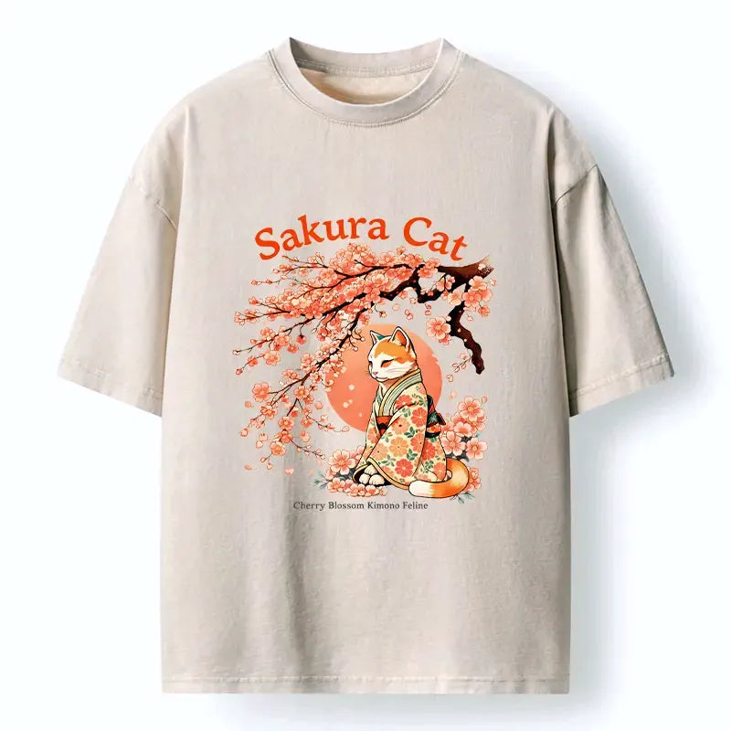 Japanese Sakura Cat T-Shirt Trendy
