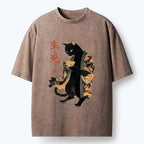 Japanese Vintage Black Cat Kimono T-Shirt
