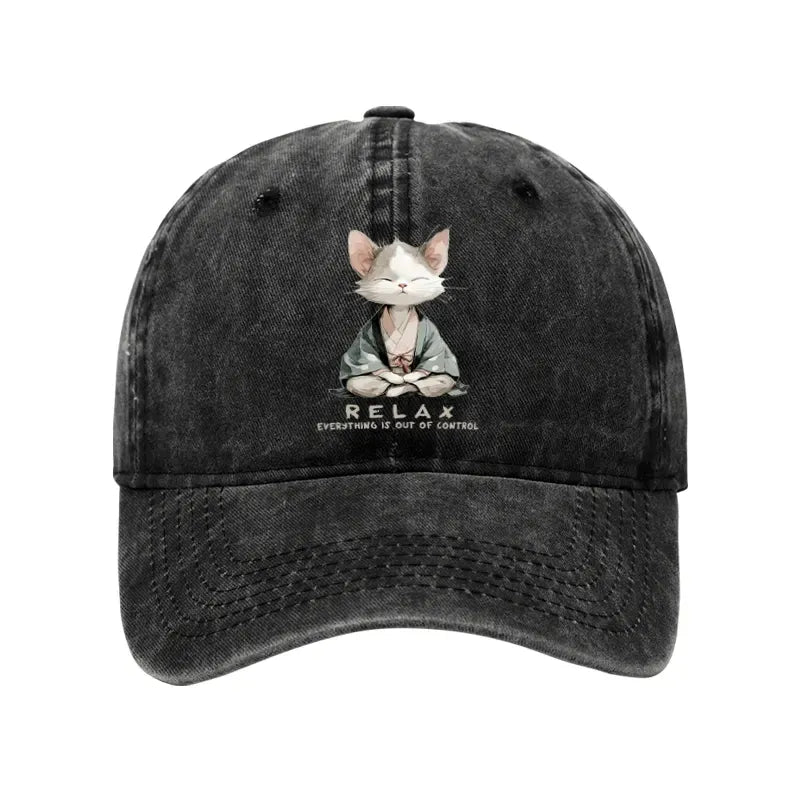 japanese zen cat washed cap for everyday