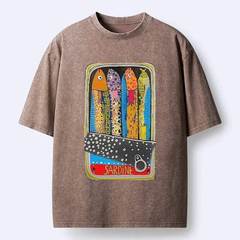 Kyoto-Lion Colorful Sardines Washed T-Shirt