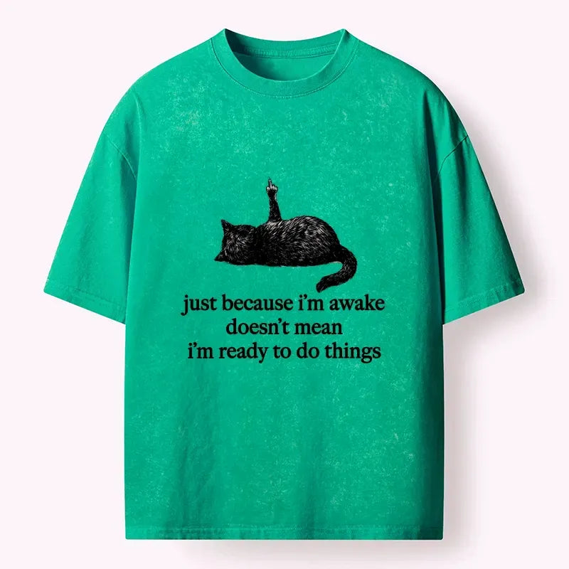 Japanese Black Cat Washed T-Shirt