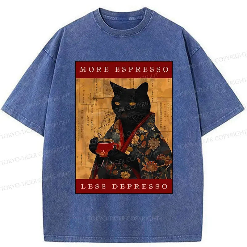 Kyoto-Lion More Espresso Less Depresso Cat Washed T-Shirt