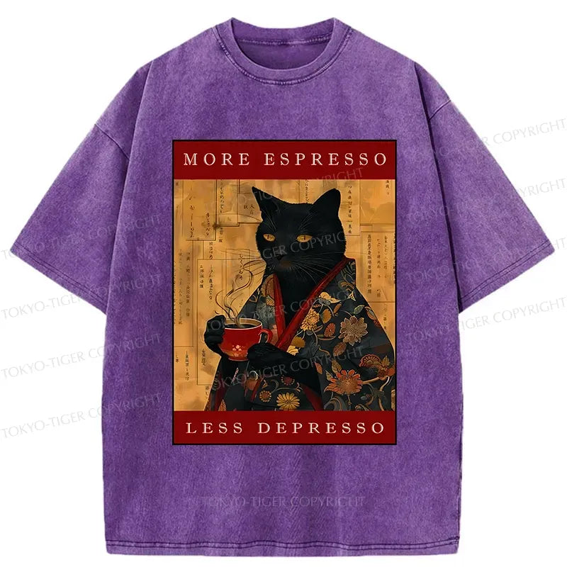 Kyoto-Lion More Espresso Less Depresso Cat Washed T-Shirt