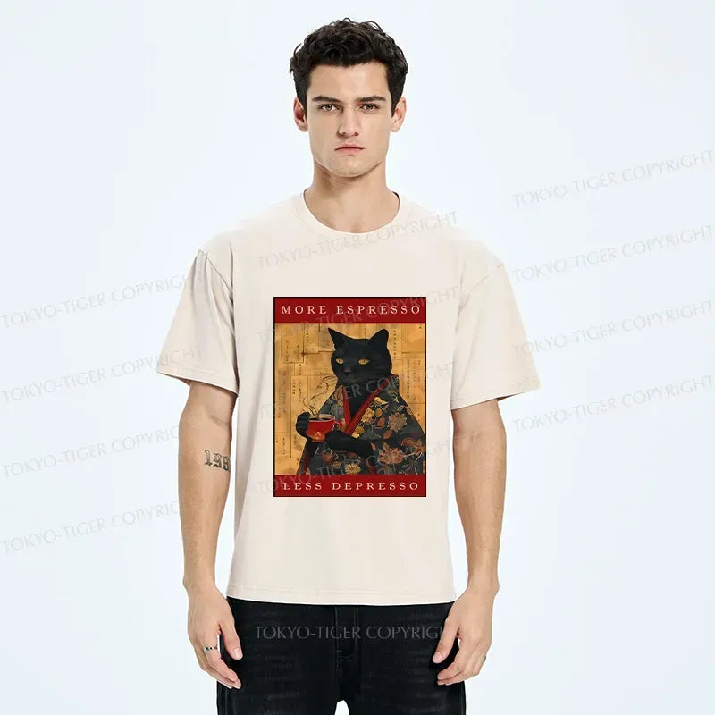 Kyoto-Lion More Espresso Less Depresso Cat Washed T-Shirt