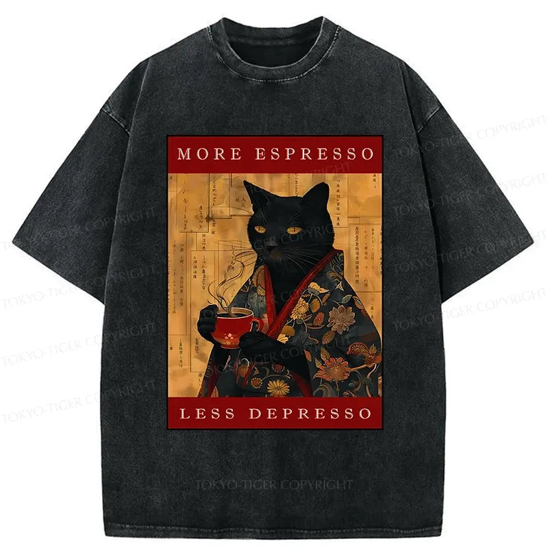 Kyoto-Lion More Espresso Less Depresso Cat Washed T-Shirt