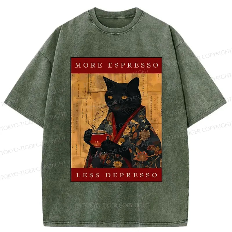 Kyoto-Lion More Espresso Less Depresso Cat Washed T-Shirt