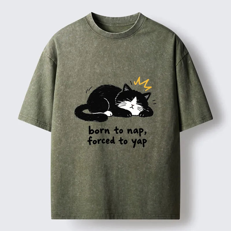Kyoto-Lion Cute Lazy Cat Funny Meme Washed T-Shirt