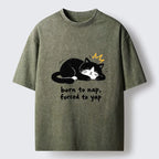Kyoto-Lion Cute Lazy Cat Funny Meme Washed T-Shirt