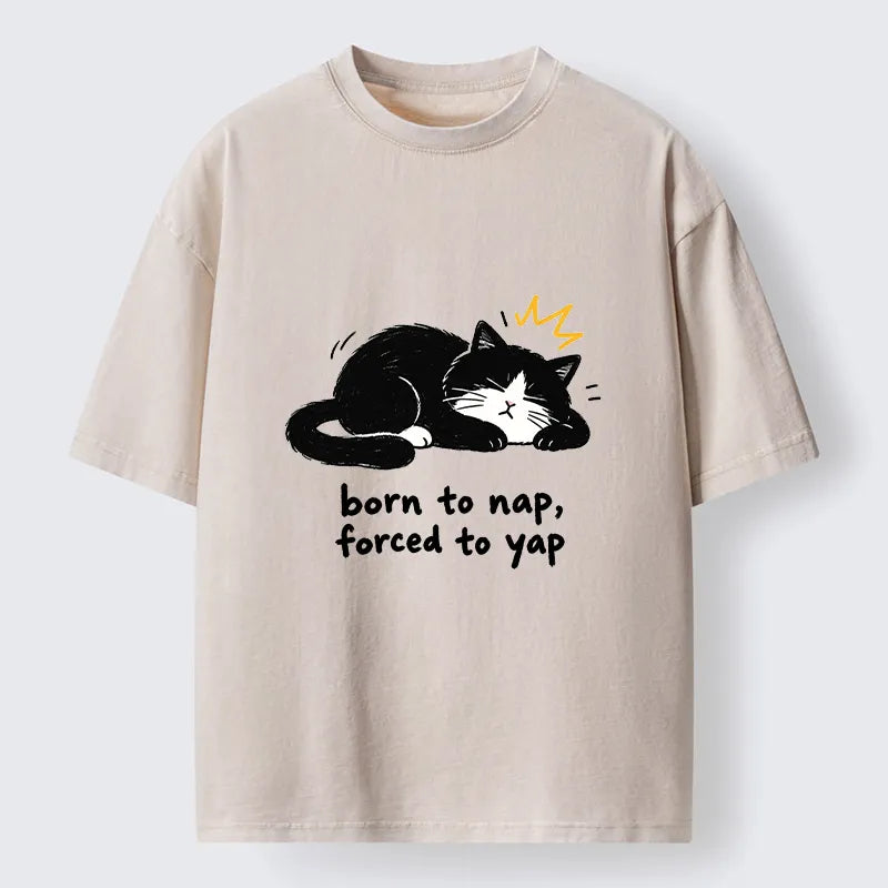 Kyoto-Lion Cute Lazy Cat Funny Meme Washed T-Shirt