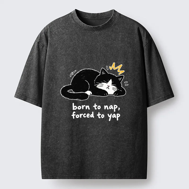 Kyoto-Lion Cute Lazy Cat Funny Meme Washed T-Shirt