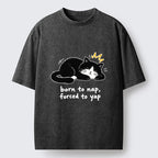 Kyoto-Lion Cute Lazy Cat Funny Meme Washed T-Shirt