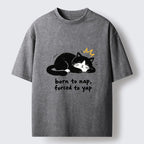 Kyoto-Lion Cute Lazy Cat Funny Meme Washed T-Shirt