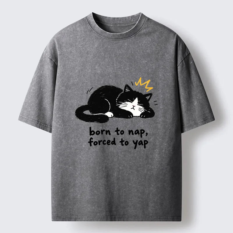 Kyoto-Lion Cute Lazy Cat Funny Meme Washed T-Shirt