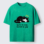 Kyoto-Lion Cute Lazy Cat Funny Meme Washed T-Shirt