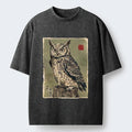 Japanese Owl Washed T-Shirt for Summer