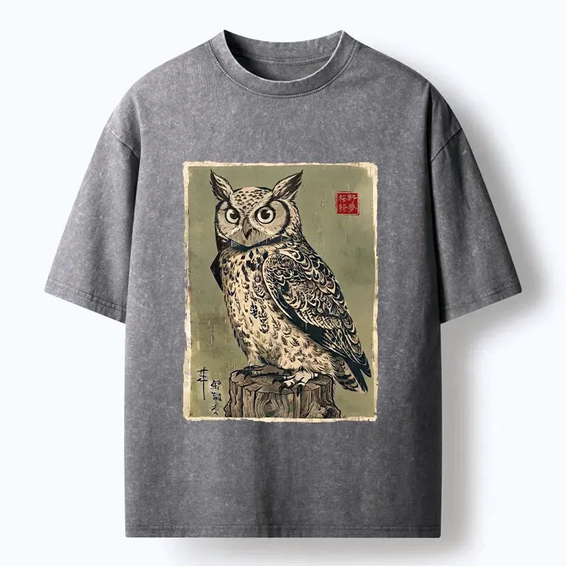 Kyoto Forest Owl Streetwear Casual Tee