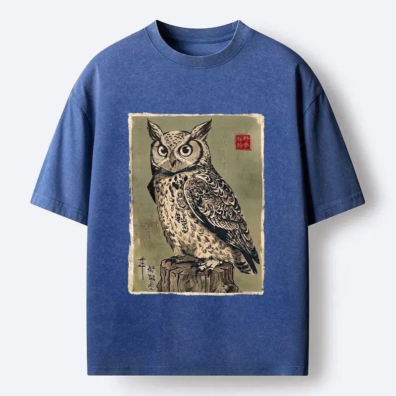 Kyoto Forest Owl Streetwear Casual Tee