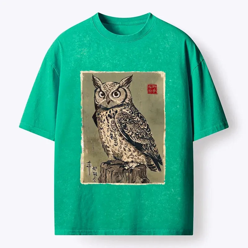 Kyoto Forest Owl Streetwear Casual Tee