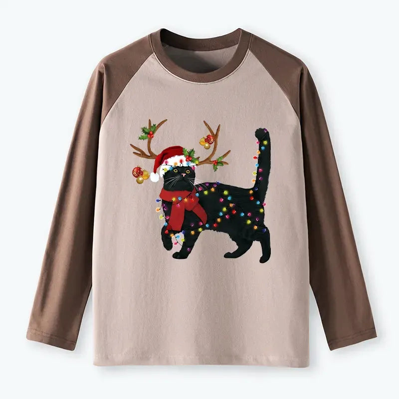 Japanese black cat raglan long sleeve t-shirt