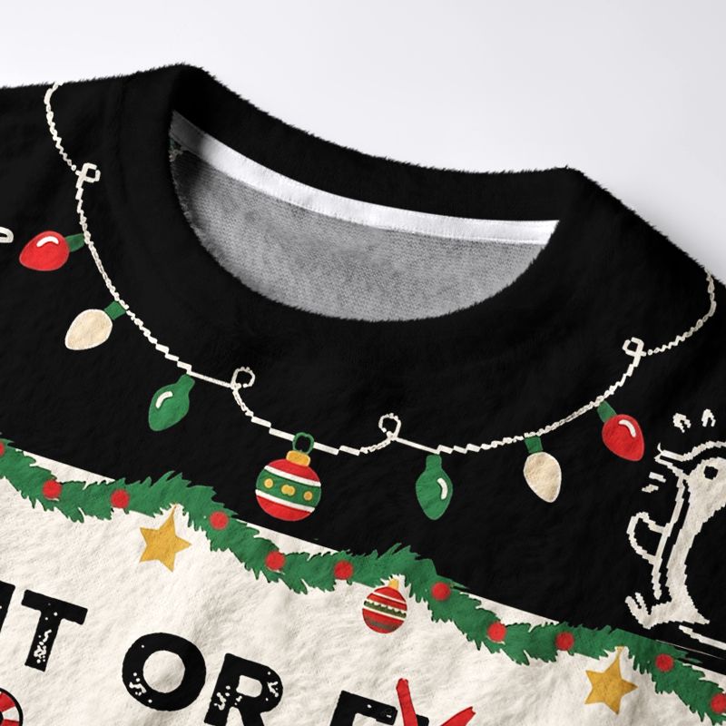 Kyoto-Lion Woodblock Penguin:Fight Or Flight Fuzzy Christmas Ugly Sweatshirt