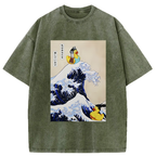 Kyoto-Lion Samurai Duck And Sumo Duck Washed T-Shirt