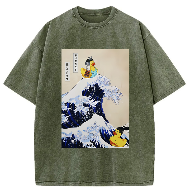 Kyoto-Lion Samurai Duck And Sumo Duck Washed T-Shirt