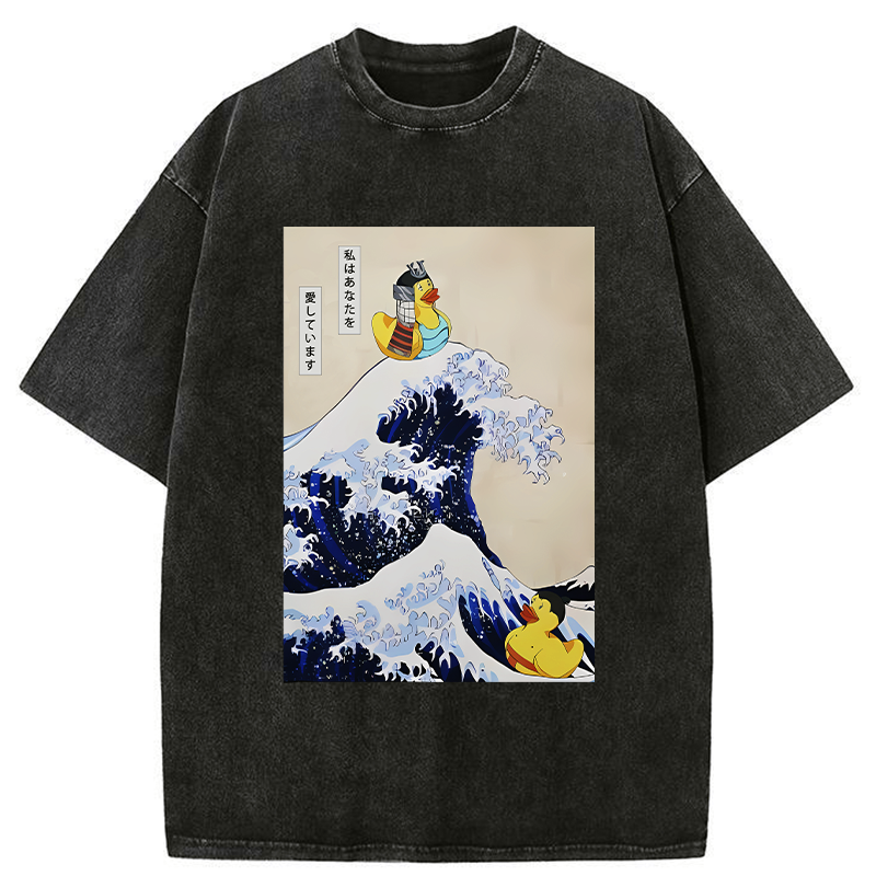 Kyoto-Lion Samurai Duck And Sumo Duck Washed T-Shirt