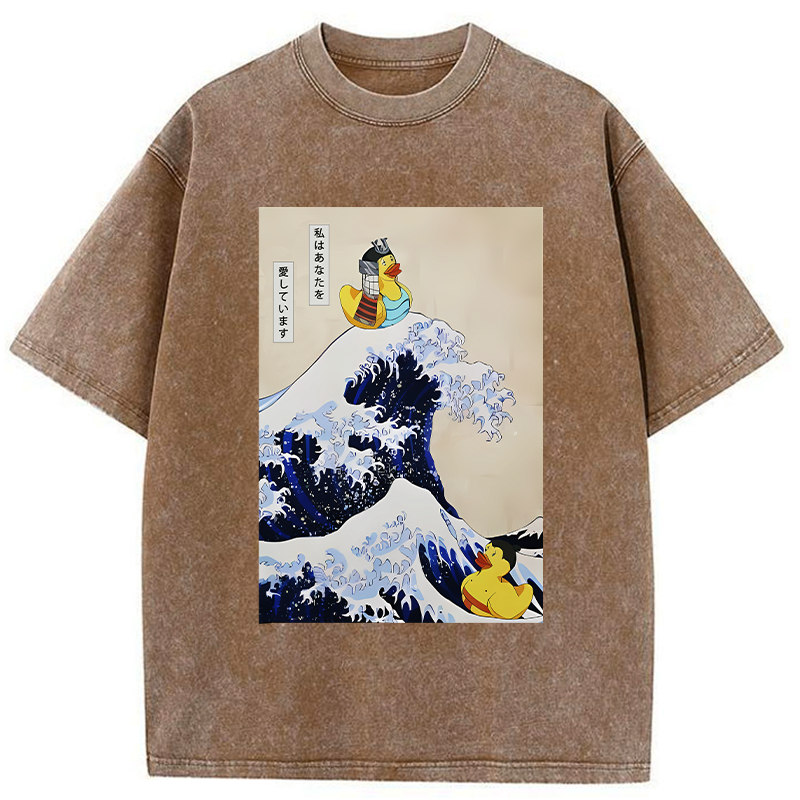 Kyoto-Lion Samurai Duck And Sumo Duck Washed T-Shirt