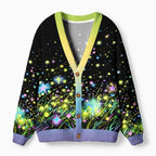 Kyoto-Lion Glowing Starry Meadow Ugly Cardigan Sweater
