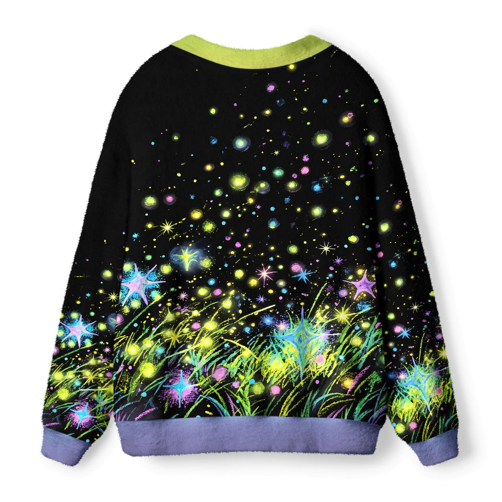 Kyoto-Lion Glowing Starry Meadow Ugly Cardigan Sweater