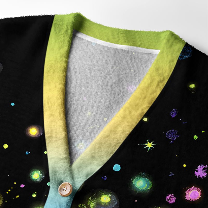 Kyoto-Lion Glowing Starry Meadow Ugly Cardigan Sweater
