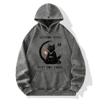 Washed Japanese Cat Hoodie for Streetwear