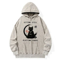 Kyoto-Lion Sitting still plotting chaos Calming Zen Cat Funny Washed Hoodie