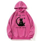 Kyoto-Lion Sitting still plotting chaos Calming Zen Cat Funny Washed Hoodie