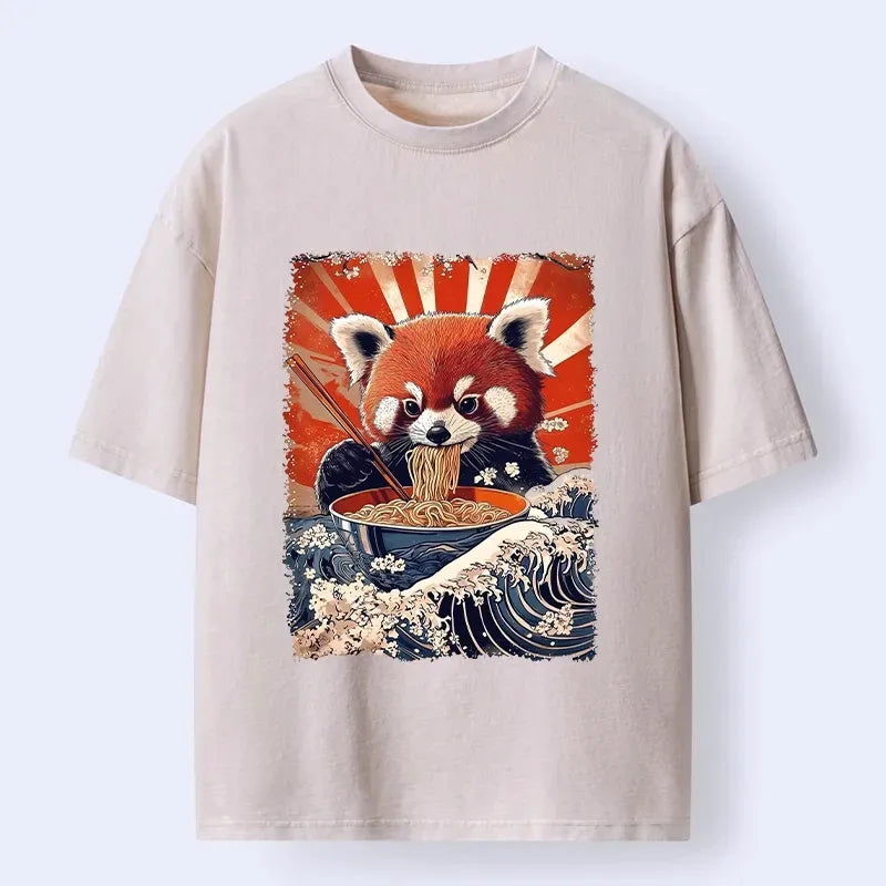 Washed Red Panda Tee for Summer Vacation