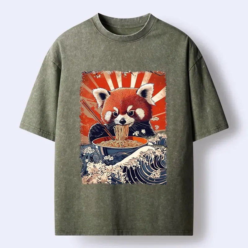 Washed Red Panda Tee for Summer Vacation