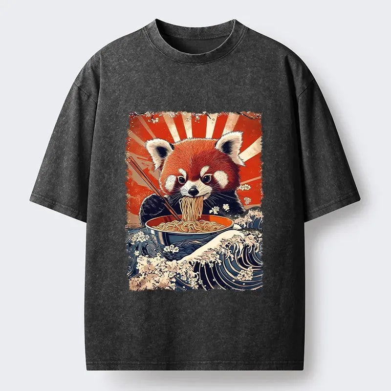Kyoto-Lion Red Panda Noodle Fun Washed T-Shirt