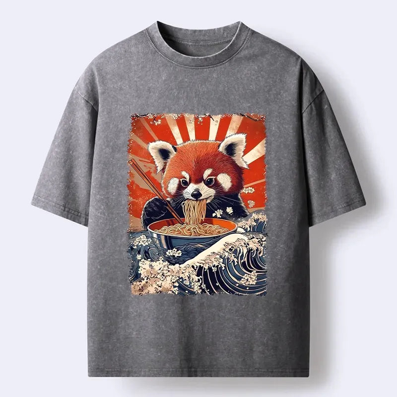 Washed Red Panda Tee for Summer Vacation