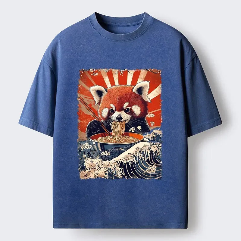 Washed Red Panda Tee for Summer Vacation
