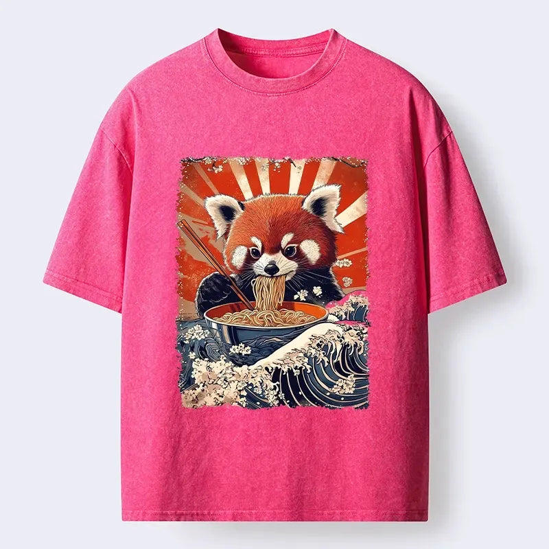 Washed Red Panda Tee for Summer Vacation