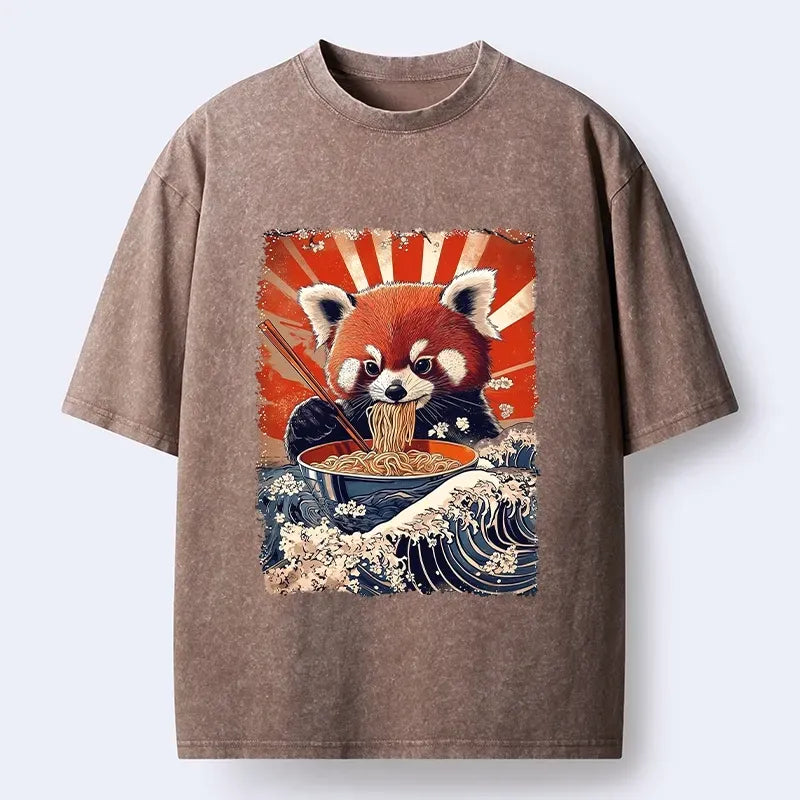Washed Red Panda Tee for Summer Vacation
