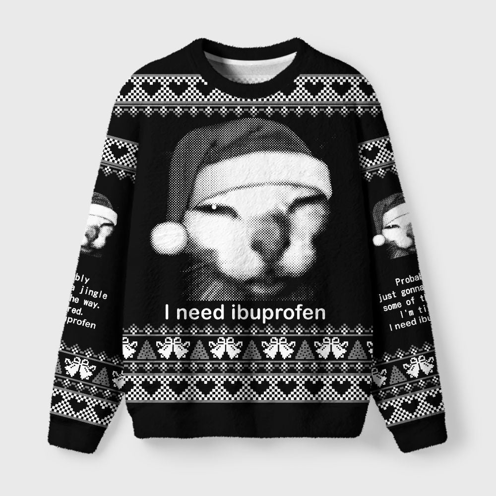 Kyoto-Lion Blurry Cat Need Ibuprofen Fuzzy Christmas Ugly Sweatshirt