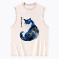 Retro Zen Cat Washed Tank for Daily Wear