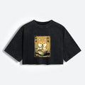Kyoto-Lion Happy Shiba Eating Ramen Women's Washed Crop T-Shirt